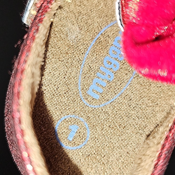 Red Ruby Bow Glitter myggpp Size 1 Girls Crib Baby Shoes - Picture 4 of 5